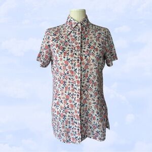 VINTAGE ✨ Microfloral Short Sleeve Button Up Blouse Women’s Top Small Medium
